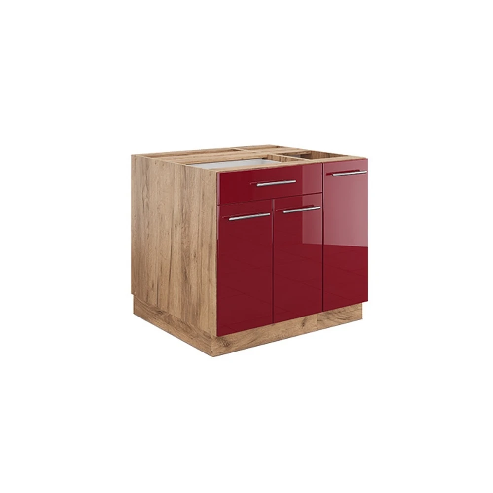 Kücheninsel Fame-Line Bordeaux Hochglanz/Goldkraft Eiche 90 cm mit Schublade Vicco