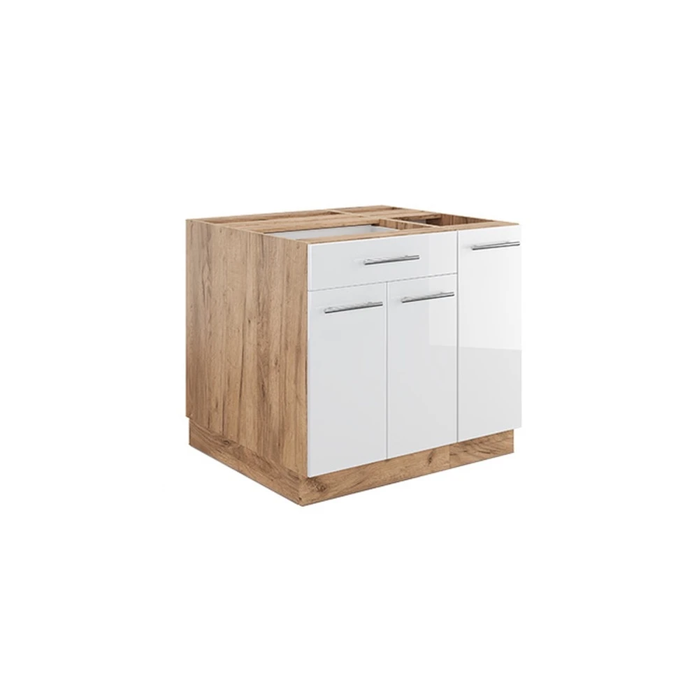 Kücheninsel Fame-Line Weiß Hochglanz/Goldkraft Eiche 90 cm mit Schublade Vicco
