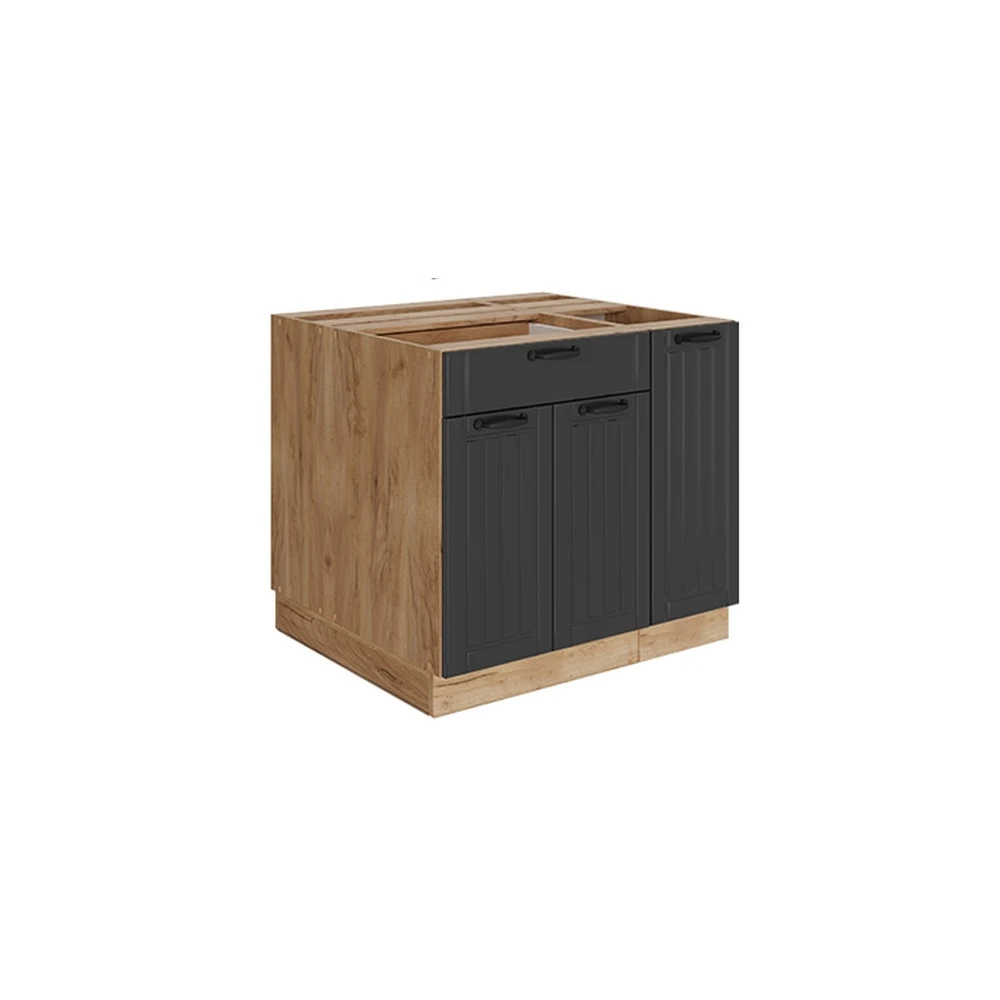 Kücheninsel Fame-Line Dunkelgrau/Goldkraft Eiche 90 cm mit Schublade Vicco
