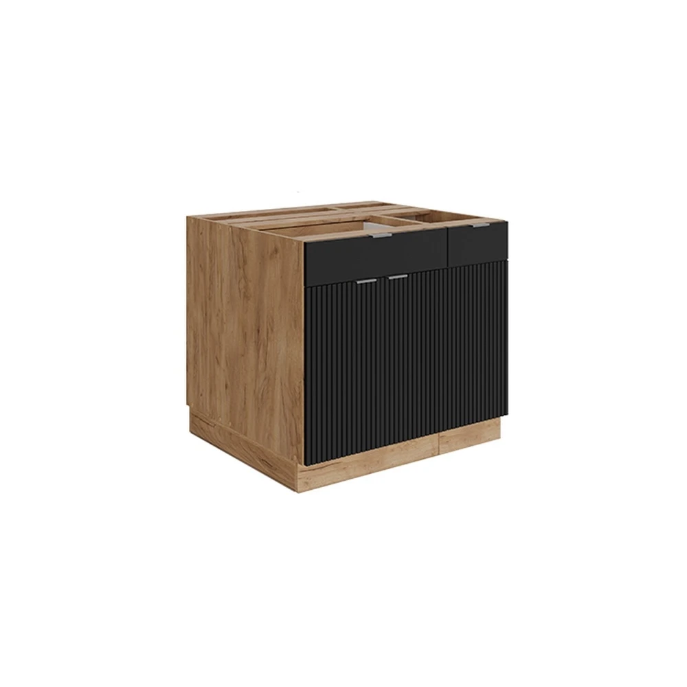 Isola cucina Fame-Line Nero rigato/Rovere dorato 90 cm con cassetto Vicco