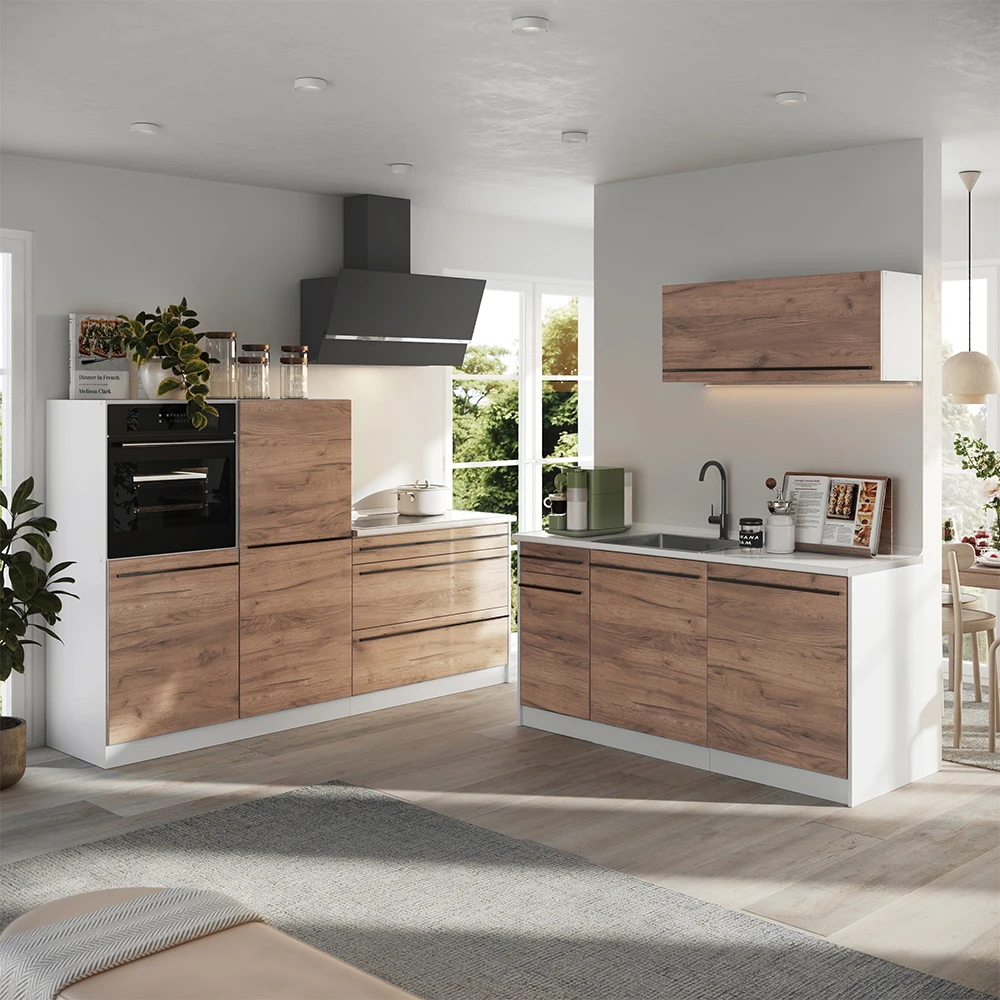 Cucina componibile R-Line Rovere dorato/Bianco 220 cm piano di lavoro Rovere dorato Vicco